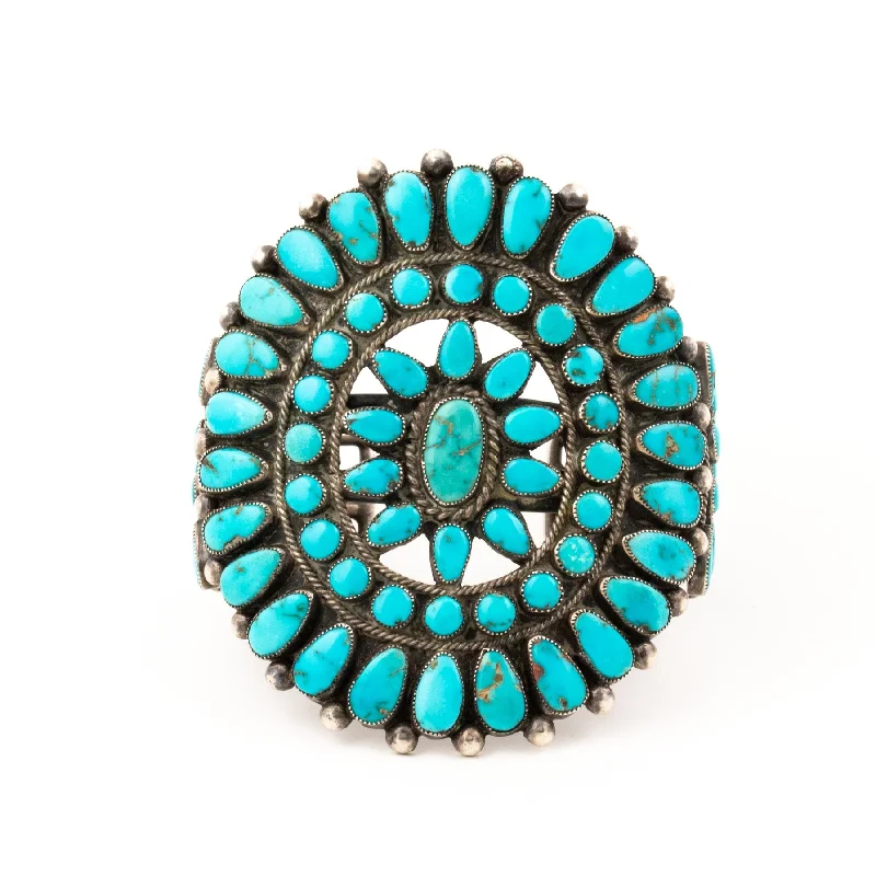 stylish leather bracelets -1940s Turquoise Zuni Cluster Cuff