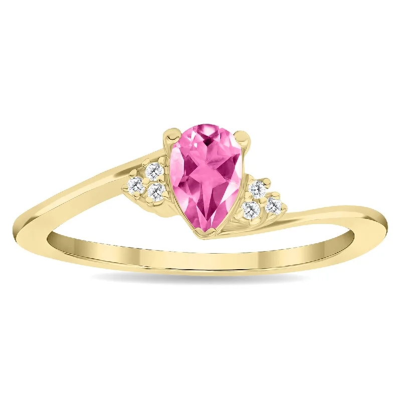 Women's Pear Shaped Pink Topaz and Diamond Tierra Ring in 10K Yellow Gold