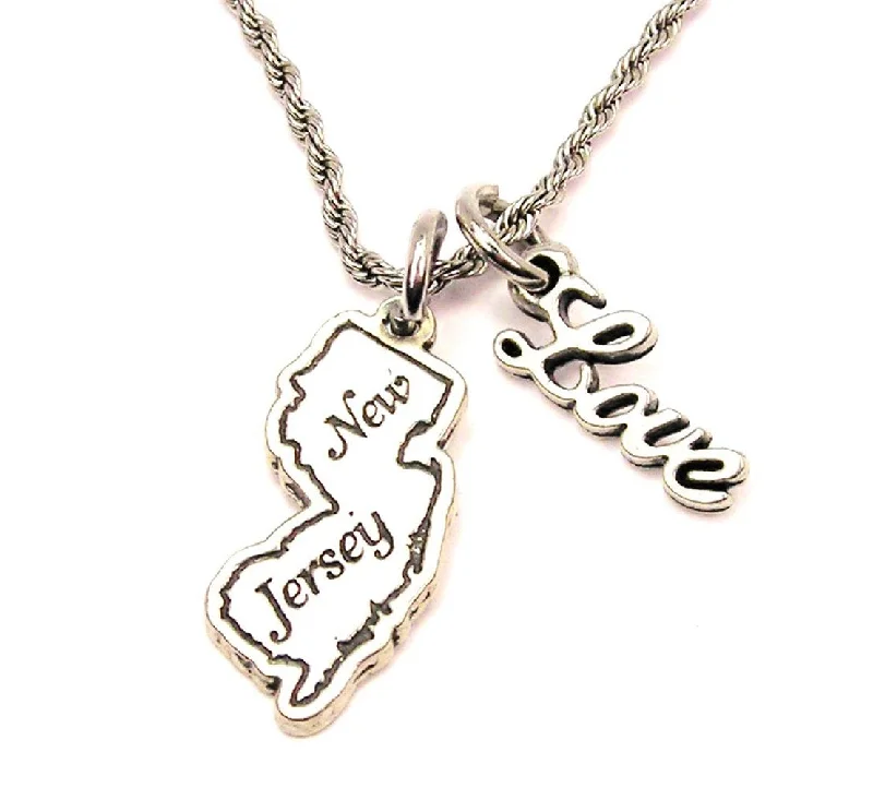 personalized zodiac necklaces -New Jersey 20" Chain Necklace With Cursive Love Accent