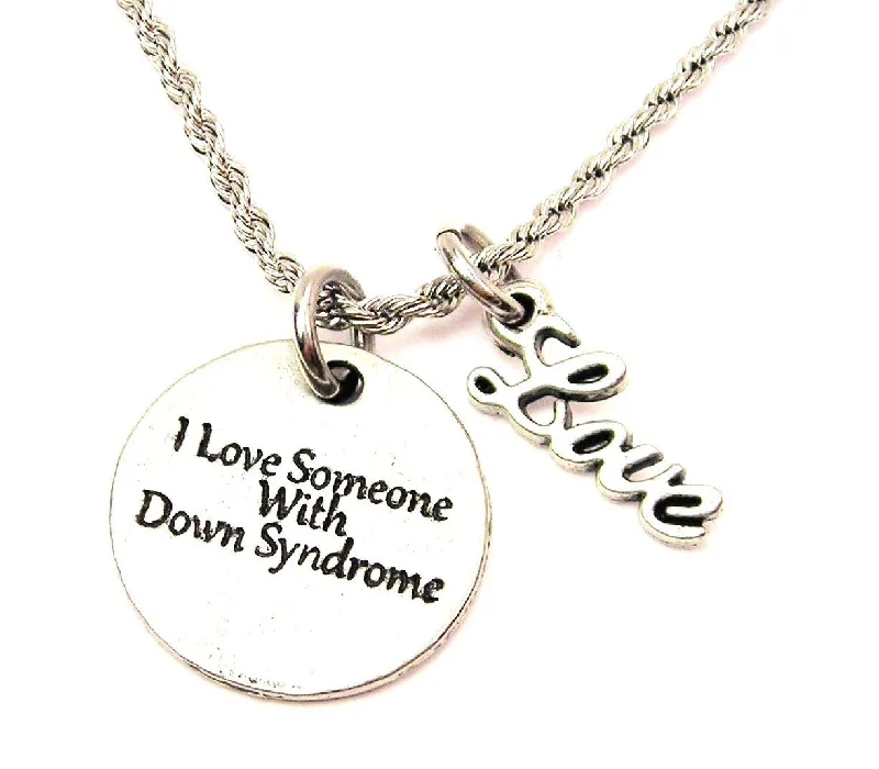 jewelry sets with necklaces -I Love Someone With Down Syndrome 20" Chain Necklace With Cursive Love Accent