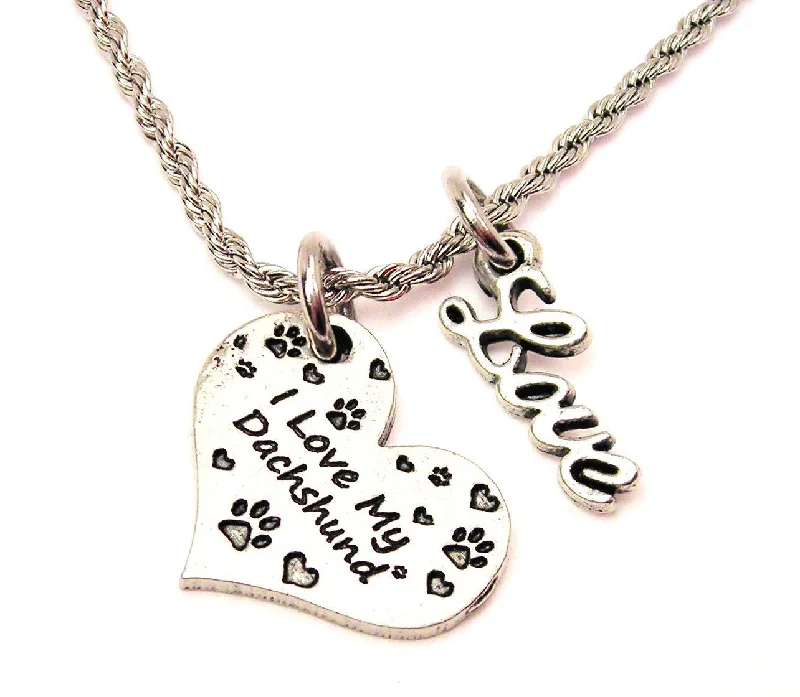 crystal pendant necklaces for women -I Love My Dachshund 20" Chain Necklace With Cursive Love Accent