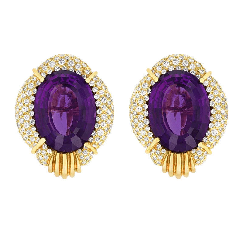 fashion engagement rings -gemstone drop earrings -Henry Dunay Amethyst and Diamond Earrings, 39.75 Carats