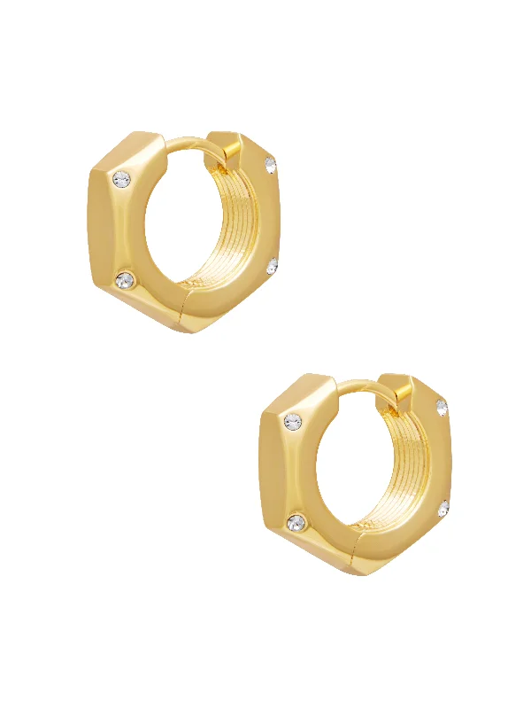 wedding rings with gemstones -elegant gemstone earrings -Link-Up Hex Nut Ear Huggies - Gold