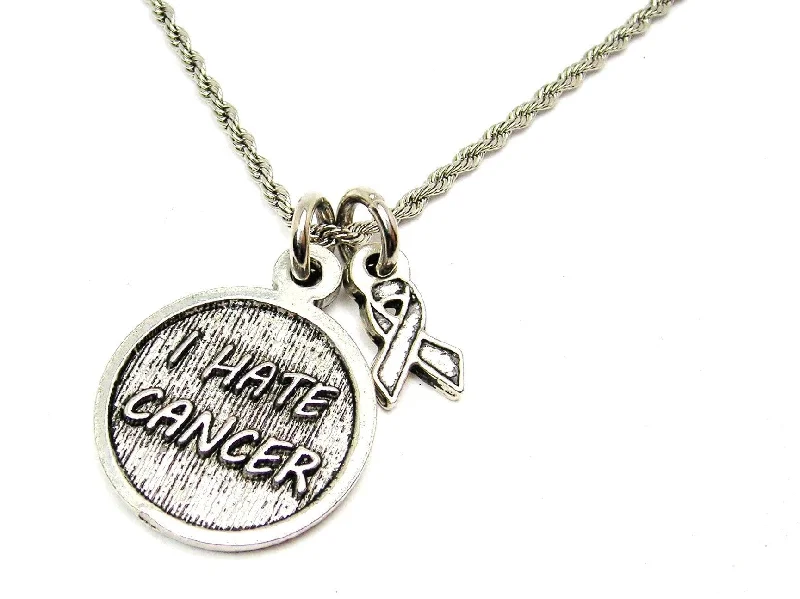 trendy long necklaces for women -I Hate Cancer With Awareness Ribbon 20" Chain Necklace