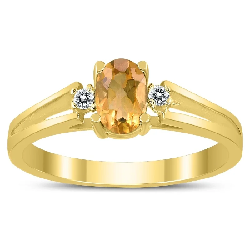 6X4MM Citrine and Diamond Open Three Stone Ring in 10K Yellow Gold