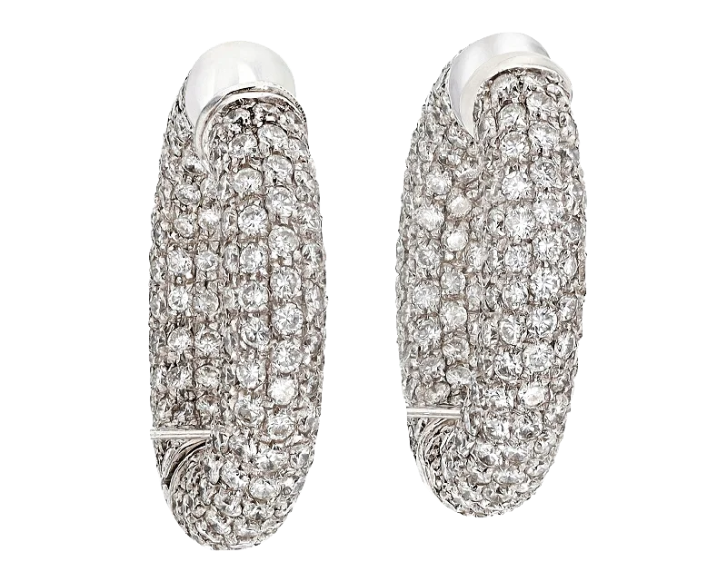 gold wedding bands for women -hoop earrings with diamonds -Pavé Diamond Hoop Earrings, 10.00 Carats