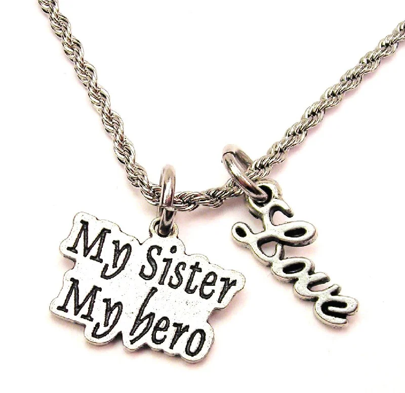 classic pendant necklaces for women -My Sister My Hero 20" Chain Necklace With Cursive Love Accent