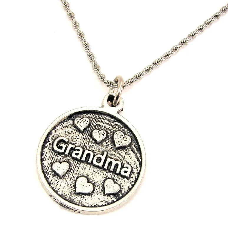 fashion choker necklaces -Grandma With Hearts Single Charm Necklace