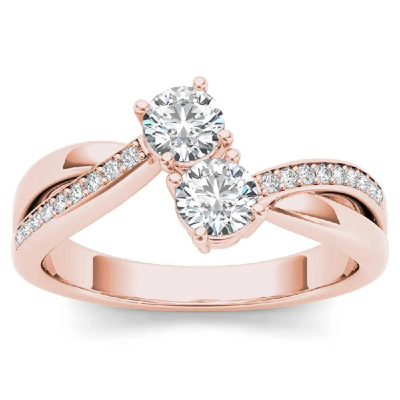 De Couer 10k Rose Gold 1/2ct TDW Diamond Two-Stone Ring - Pink