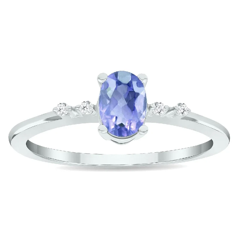 Women's Tanzanite and Diamond Sparkle Ring in 10K White Gold