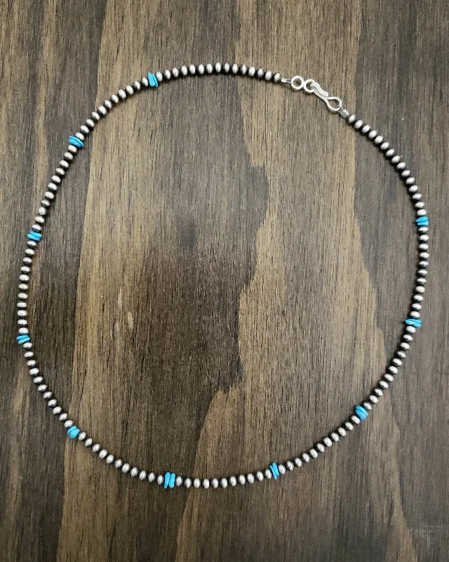 pearl necklaces for women -Sterling Silver Navajo Pearl & Turquoise Bead Necklace