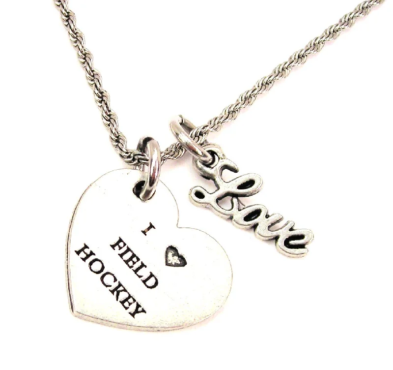 custom pendant necklaces for women -I Love Field Hockey 20" Chain Necklace With Cursive Love Accent