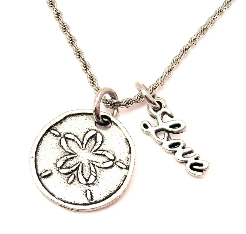 women's gold necklaces -Sand Dollar 20" Chain Necklace With Cursive Love Accent