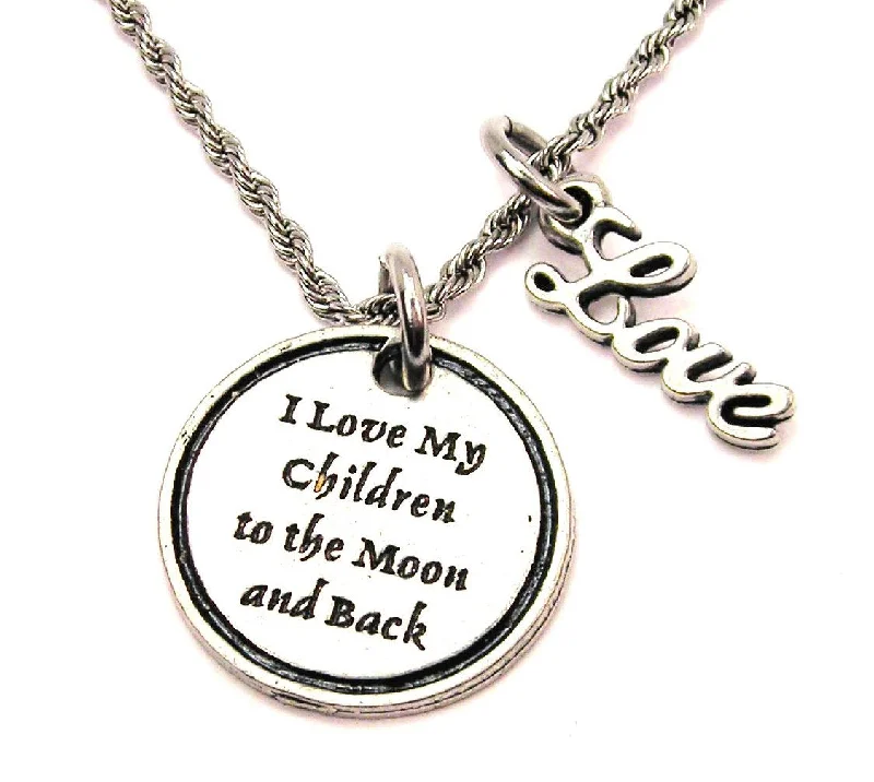 gold pendant necklaces for women -I Love My Children To The Moon And Back 20" Chain Necklace With Cursive Love Accent