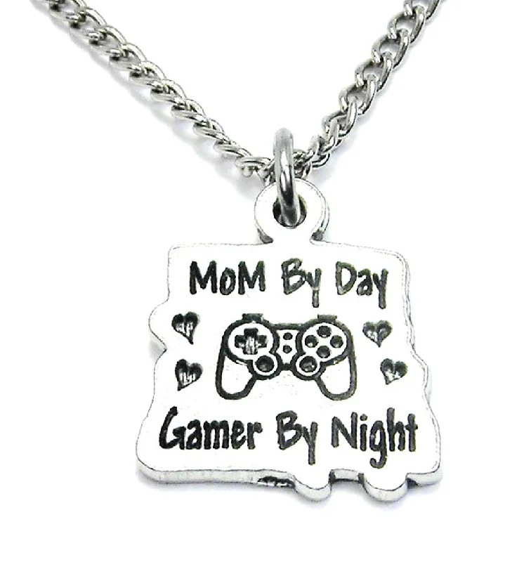 sterling silver necklaces for women -Mom By Day Gamer By Night Single Charm Necklace