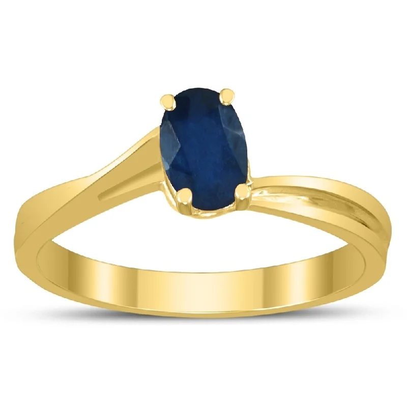 Solitaire Oval 6X4MM Sapphire Gemstone Twist Ring in 10K Yellow Gold