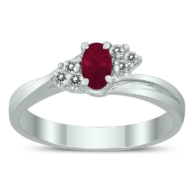 5X3MM Ruby and Diamond Twist Ring in 10K White Gold