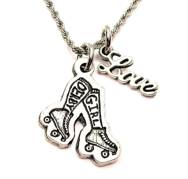 trendy necklaces for women -Derby Girl Legs 20" Chain Necklace With Cursive Love Accent