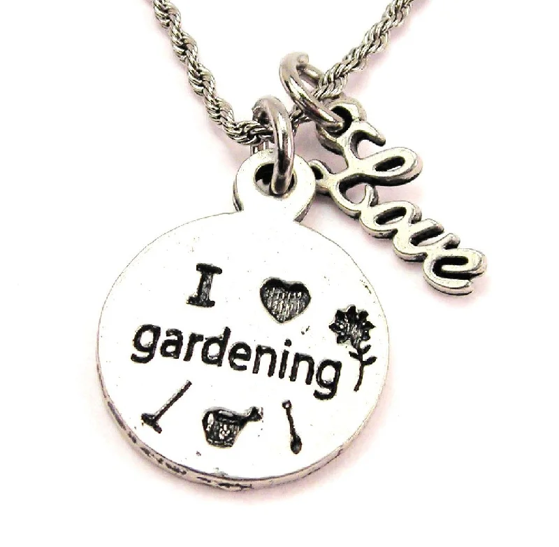 birthstone pendant necklaces -I Love Gardening 20" Chain Necklace With Cursive Love Accent