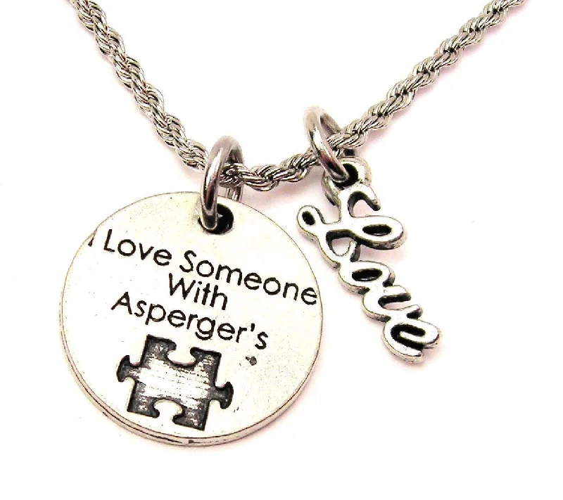 custom name necklaces for women -I Love Someone With Asperger's 20" Chain Necklace With Cursive Love Accent