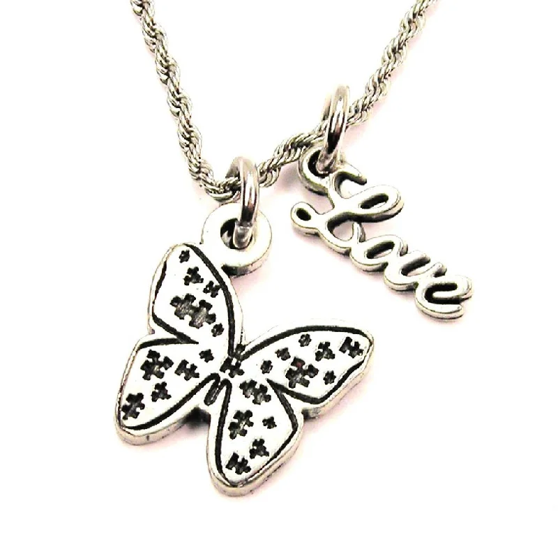 crystal pendant necklaces for women -Puzzle Pieces Butterfly 20" Chain Necklace With Cursive Love Accent