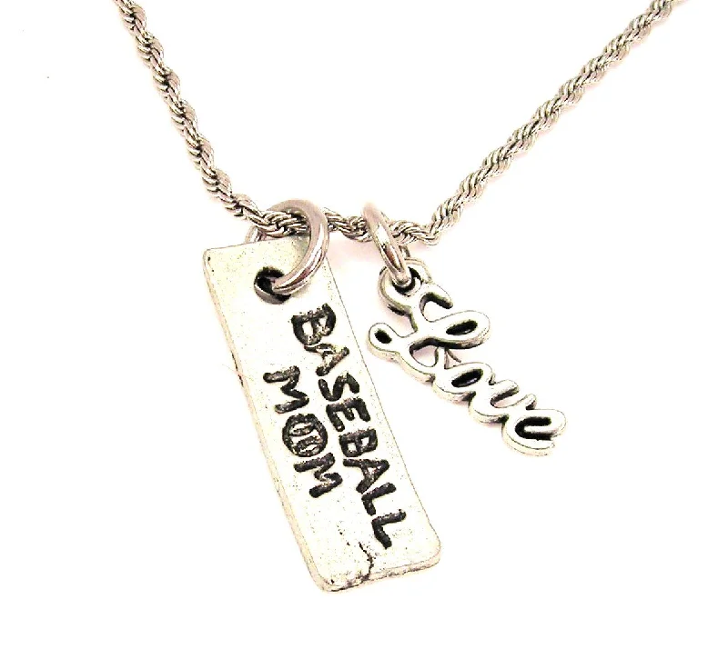 heart necklaces for women -Baseball Mom 20" Chain Necklace With Cursive Love Accent