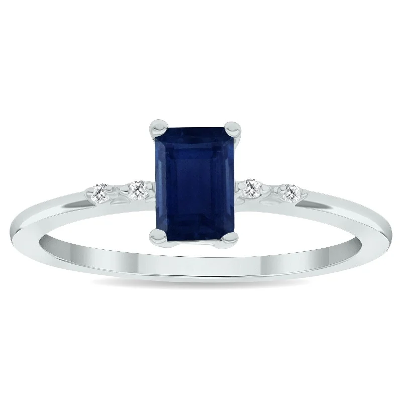 Women's Sapphire and Diamond Sparkle Ring in 10K White Gold