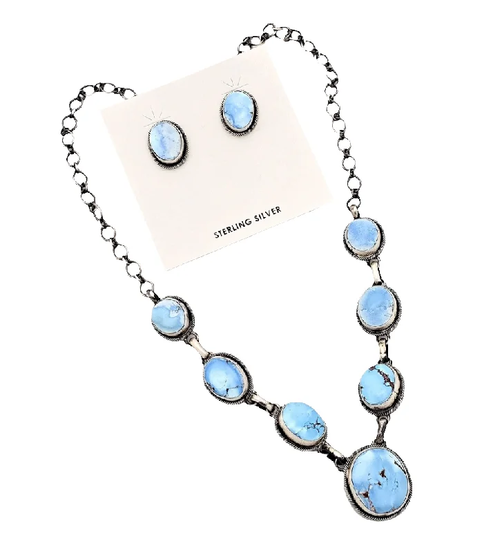 luxury crystal necklaces for women -Stamped Sterling Silver Golden Hills Turquoise Necklace & Earring set