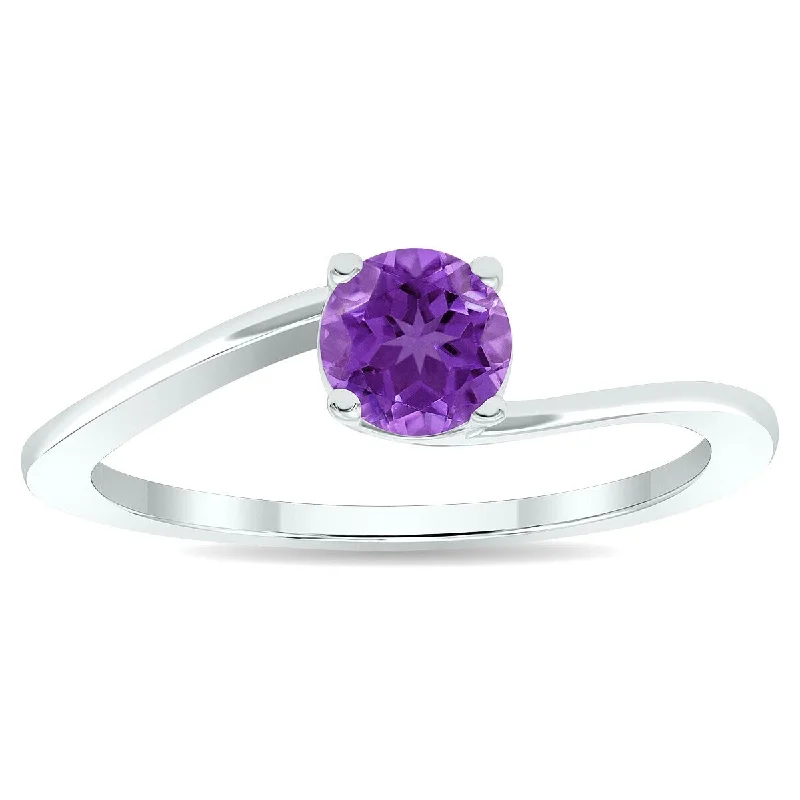 Women's Solitaire Amethyst Wave Ring in 10K White Gold