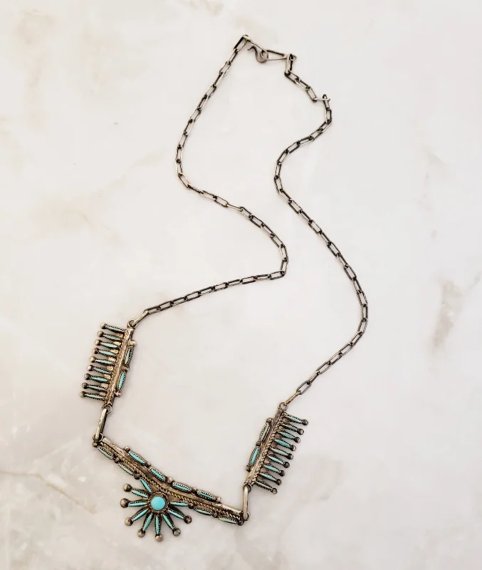 bridal choker necklaces -Stamped Sterling Silver Zuni Turquoise Necklace