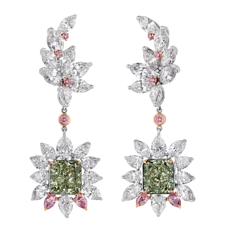 mixed metal rings for women -heart-shaped earrings for women -Fancy Intense Yellowish Green Diamond Earrings, 6.81 carats