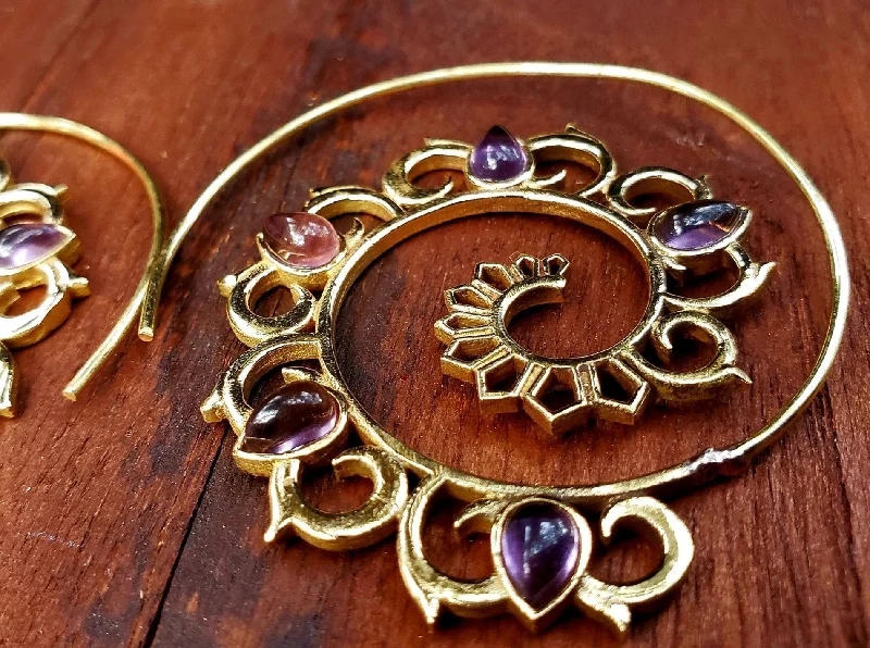 large statement rings for women -designer earrings for women -Amethyst Mandala Earrings