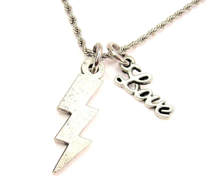 vintage pendant necklaces -Lightning Bolt 20" Chain Necklace With Cursive Love Accent