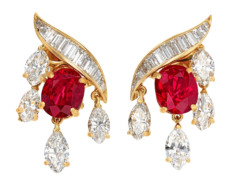 vintage solitaire diamond rings -luxury gold earrings for women -Fasano Thai Ruby Earrings, 8.22 Carats