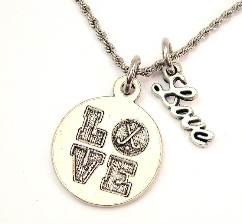 birthstone necklaces for women -Love Field Hockey 20" Chain Necklace With Cursive Love Accent