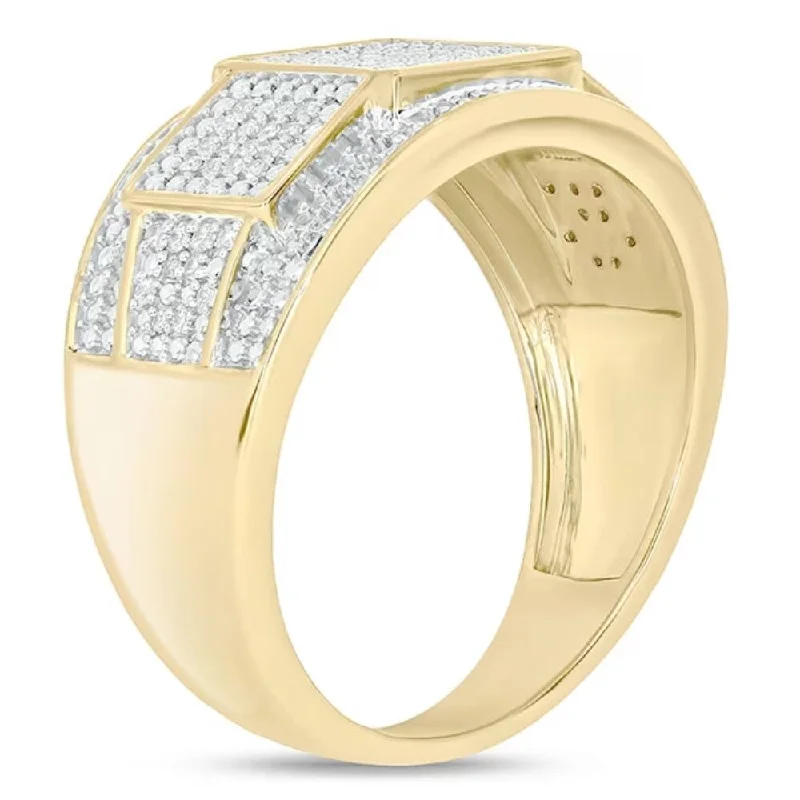 1Ct TW Diamond Men's Ring Yellow Gold 12mm Wide