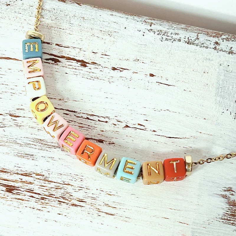 delicate pearl necklaces for women -Gold Colorful Beaded Custom Word/Name Necklace, Inspirational Word Jewelry, Dainty Colorful Gold Necklace, Teen and Little Girls Gift