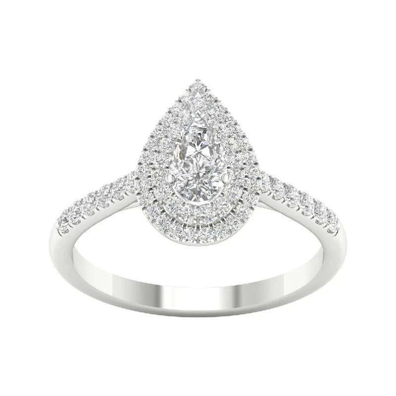 3/4ct TDW Diamond Pear Shape Double Halo Ring in 10k Gold by De Couer