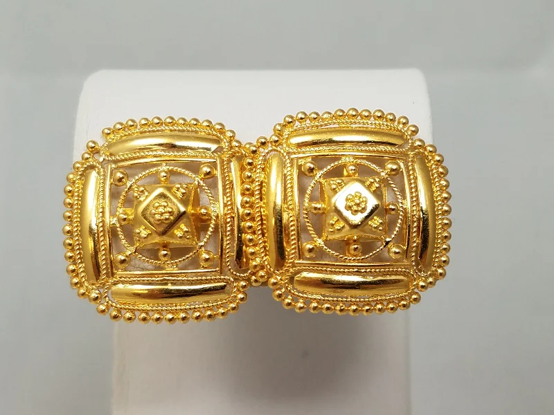 custom birthstone rings -simple diamond earrings -Ornate 22k Yellow Gold Large Square Earrings