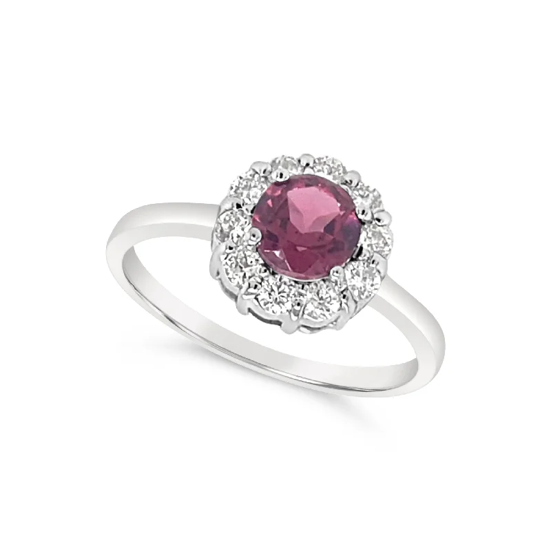 Rhodolite Garnet and Diamond Halo Ring