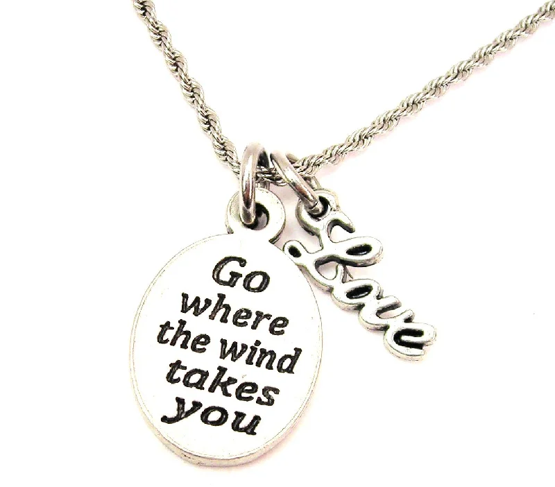 wedding necklaces for women -Go Where The Wind Takes You 20" Chain Necklace With Cursive Love Accent