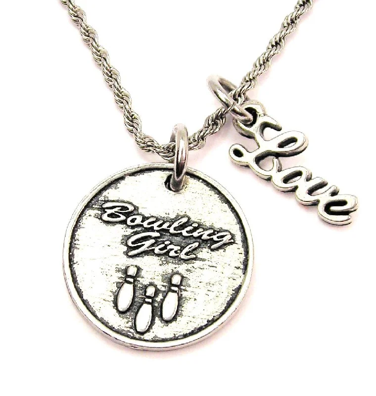 classic pendant necklaces for women -Bowling Girl 20" Chain Necklace With Cursive Love Accent