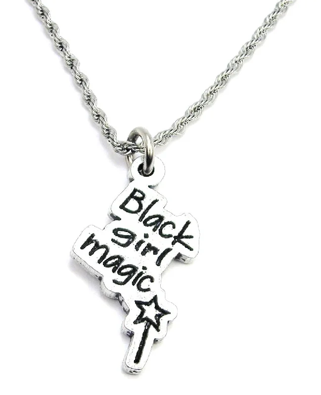 diamond necklaces for women -Black Girl Magic With Magic Wand Single Charm Necklace