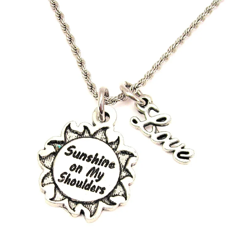 boho necklaces for women -Sunshine On My Shoulders In Sun 20" Chain Necklace With Cursive Love Accent