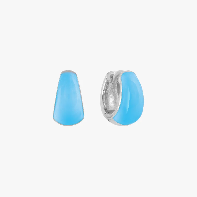 men's style rings for women -pearl stud earrings -Sky Blue Bold Dome Enamel Huggie Earrings