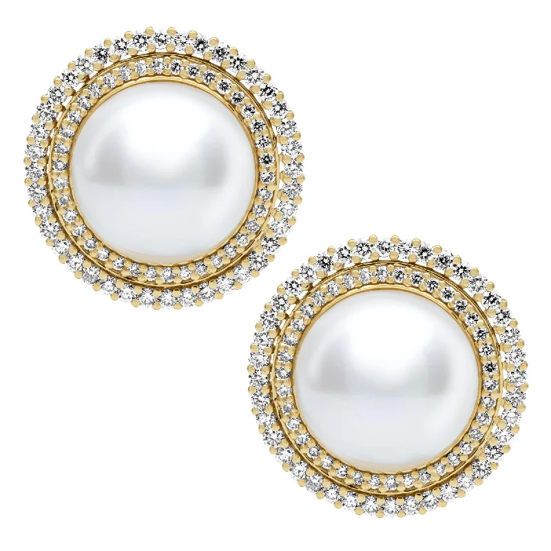 oval rings for women -clip-on earrings for women -Earrings - Fresh Water Pearl And Diamond