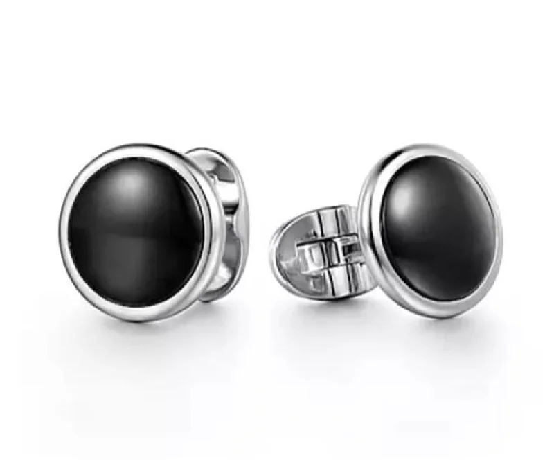 romantic bangles for women -Gabriel Sterling Silver & Black Onyx Round Cufflinks