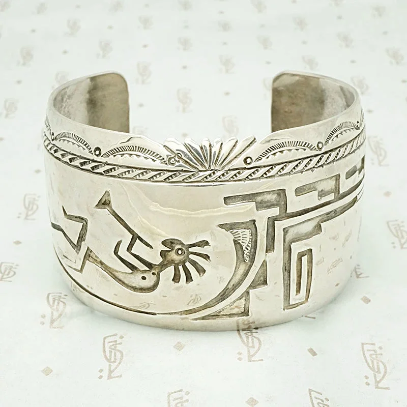 anniversary bracelets for women -Wide Kokopelli Hopi Silver Cuff