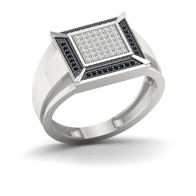 S925 Sterling Silver 1/4ct TDW Black and White Diamond Men's Ring