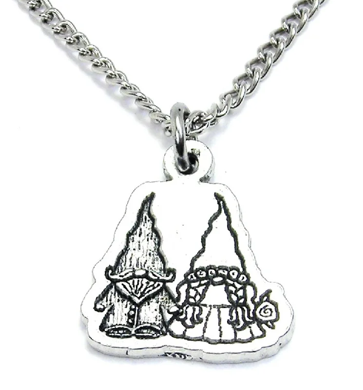 simple necklaces for women -Yard Gnomes In Love Single Charm Necklace